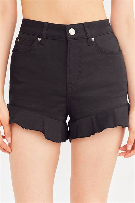 solid ruffle trim shorts|high rise ruffle workout shorts.